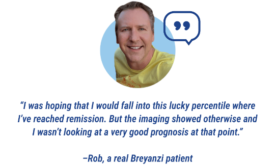 Quote: I was hoping that I would fall into this lucky percentile where I’ve reached remission. But the imaging showed otherwise. Stated by Rob, a real Breyanzi patient.